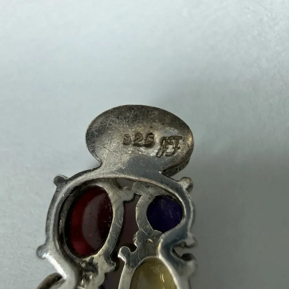 Sterling Silver 925 Talbot's Multicolor Gem Gripoix Style pendant 4.74g vintage